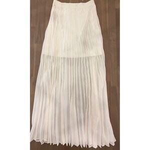 Cream Pleated Maxi Skirt Womens Small Sheer Overlay High Waist